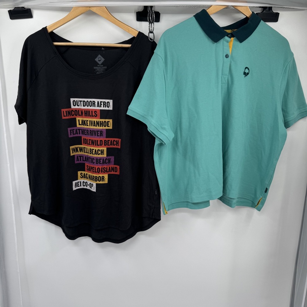 Outdoor Afro x REI Co-Op Shirt Lot Womens 1X Teal Polo Black T-Shirt Active New‎